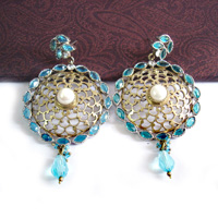 blue stone polki earrings